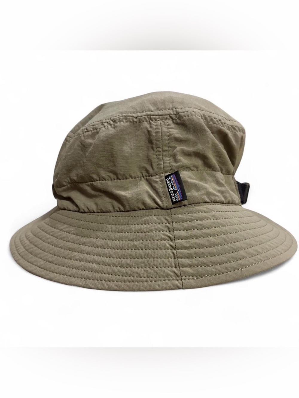 Patagonia Olive Green Bucket Hat Chin Strap Black Adjustable Strap Size Large